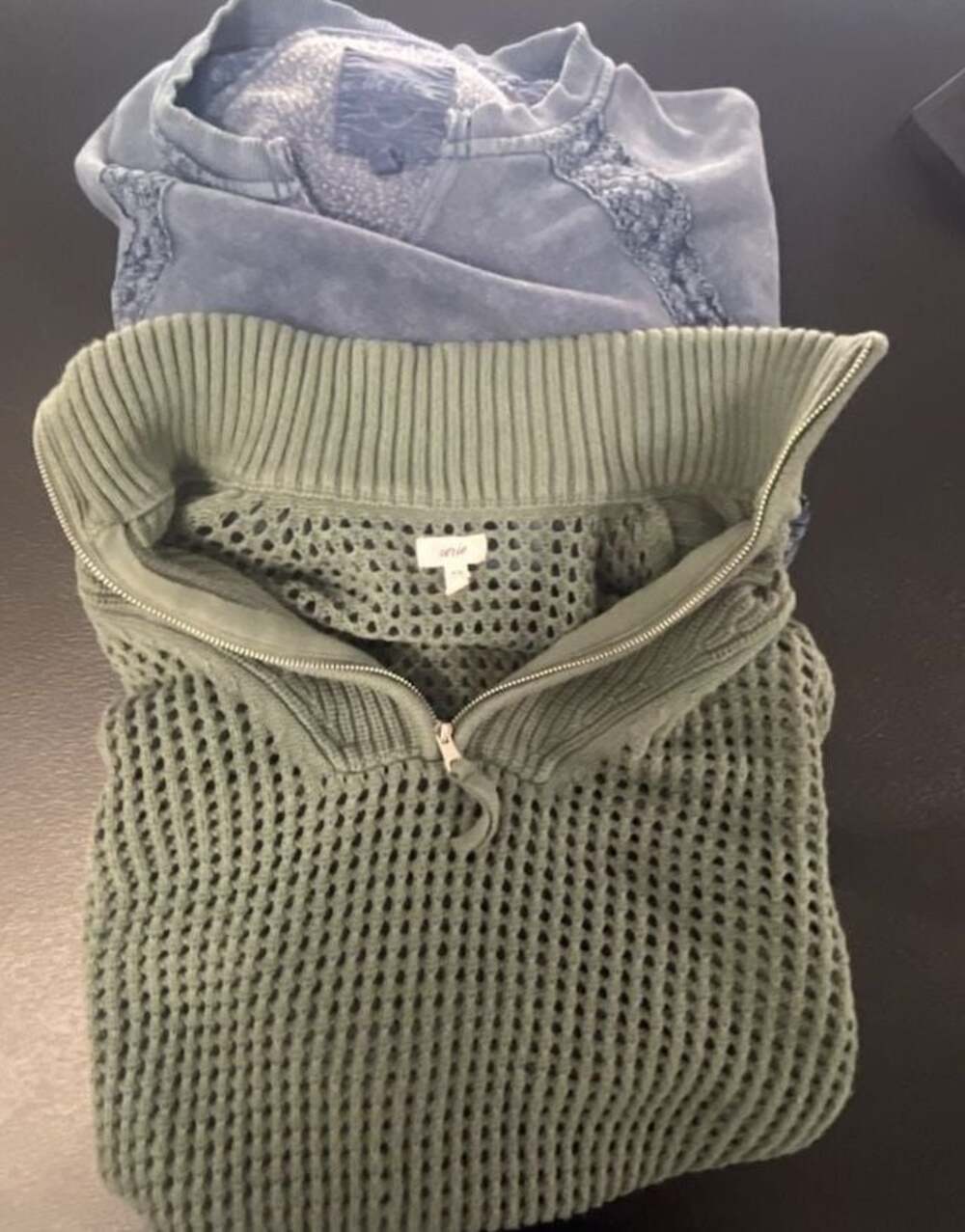 Aerie Women's Crochet Quarter-Zip   (M) and Aerie Blue Washed Crewneck  (S)